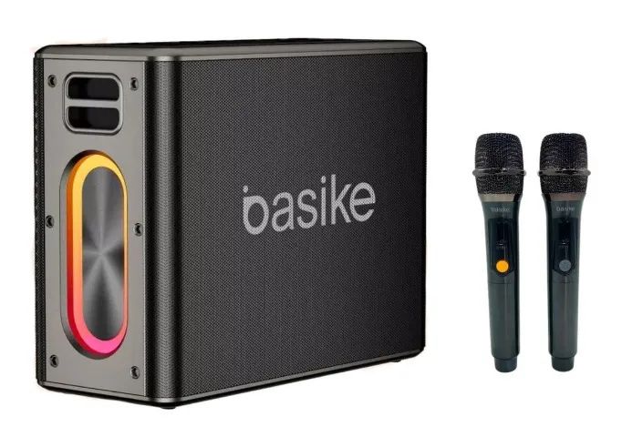 Caixa De Som Bluetooth e Karaokê Rgb Com 2 Microfones Sem Fio 120w Basike
