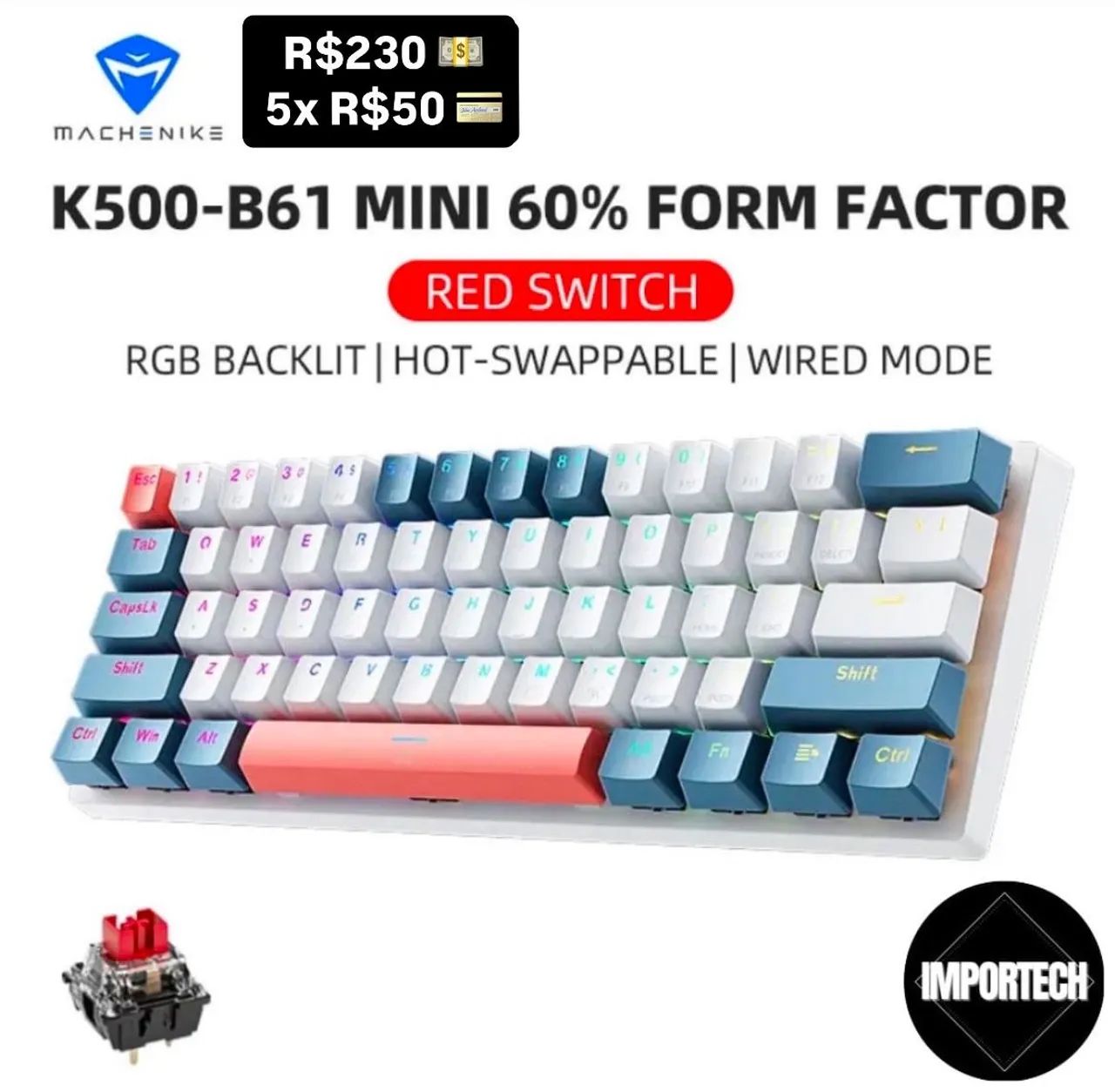 Teclado Gamer Machenike K500-b61 Switch RED. @importech_084