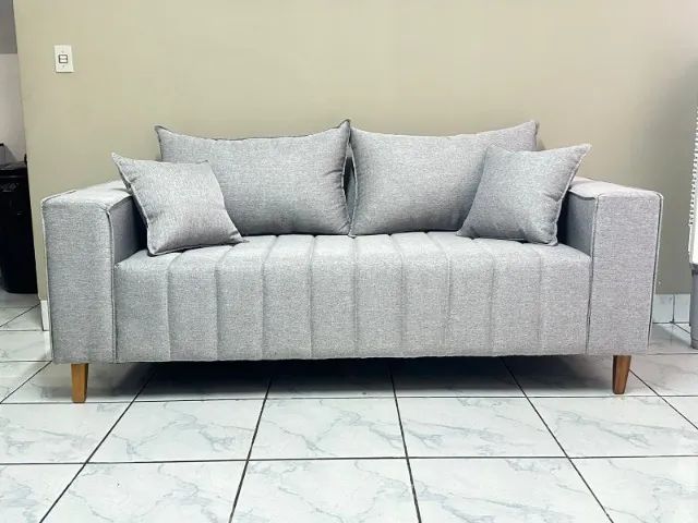 Sofá 2,0m Linho com Almofadas  VArios Modelos pronta entrega