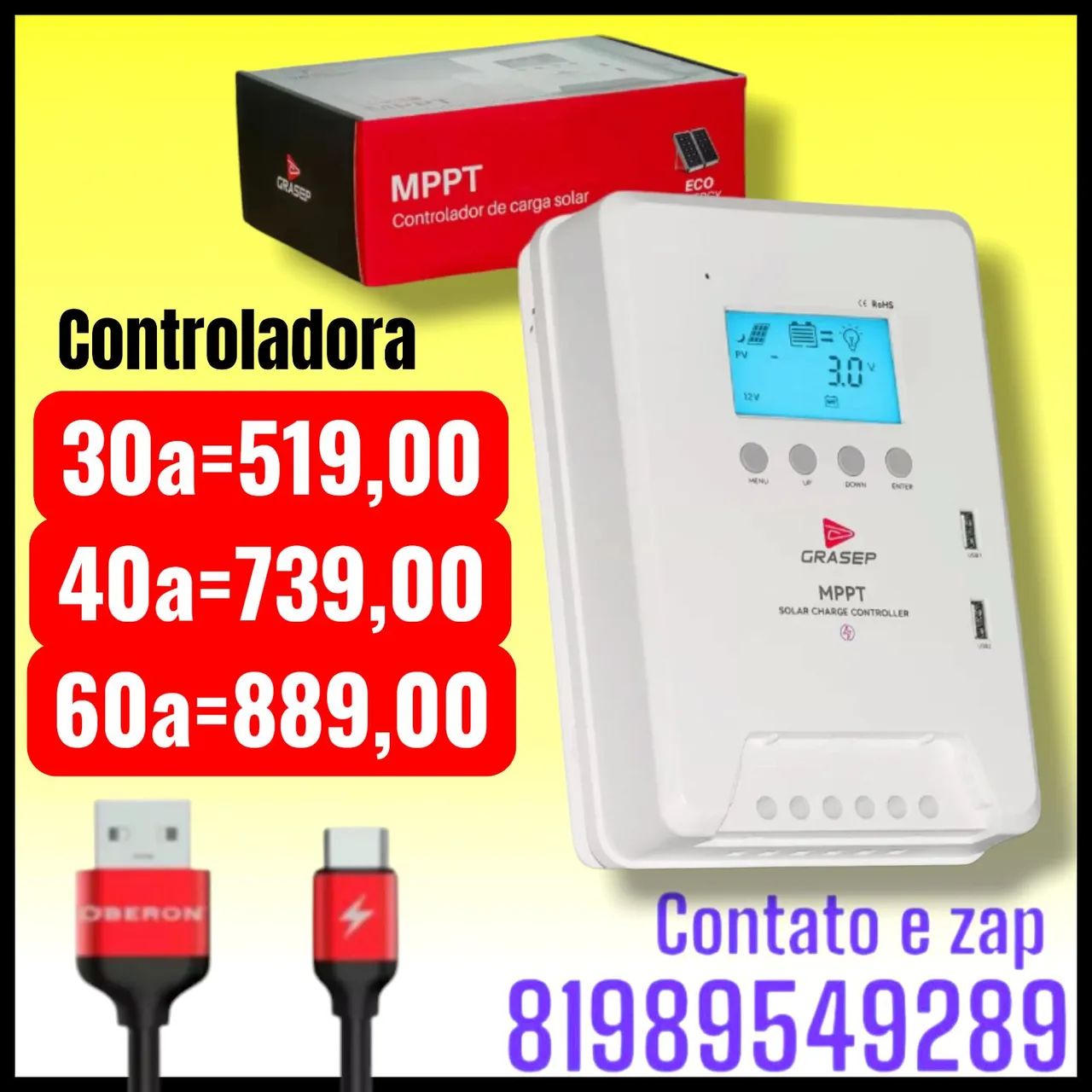 Controlador De Carga Solar Mppt 60a,40a,30a Lcd 