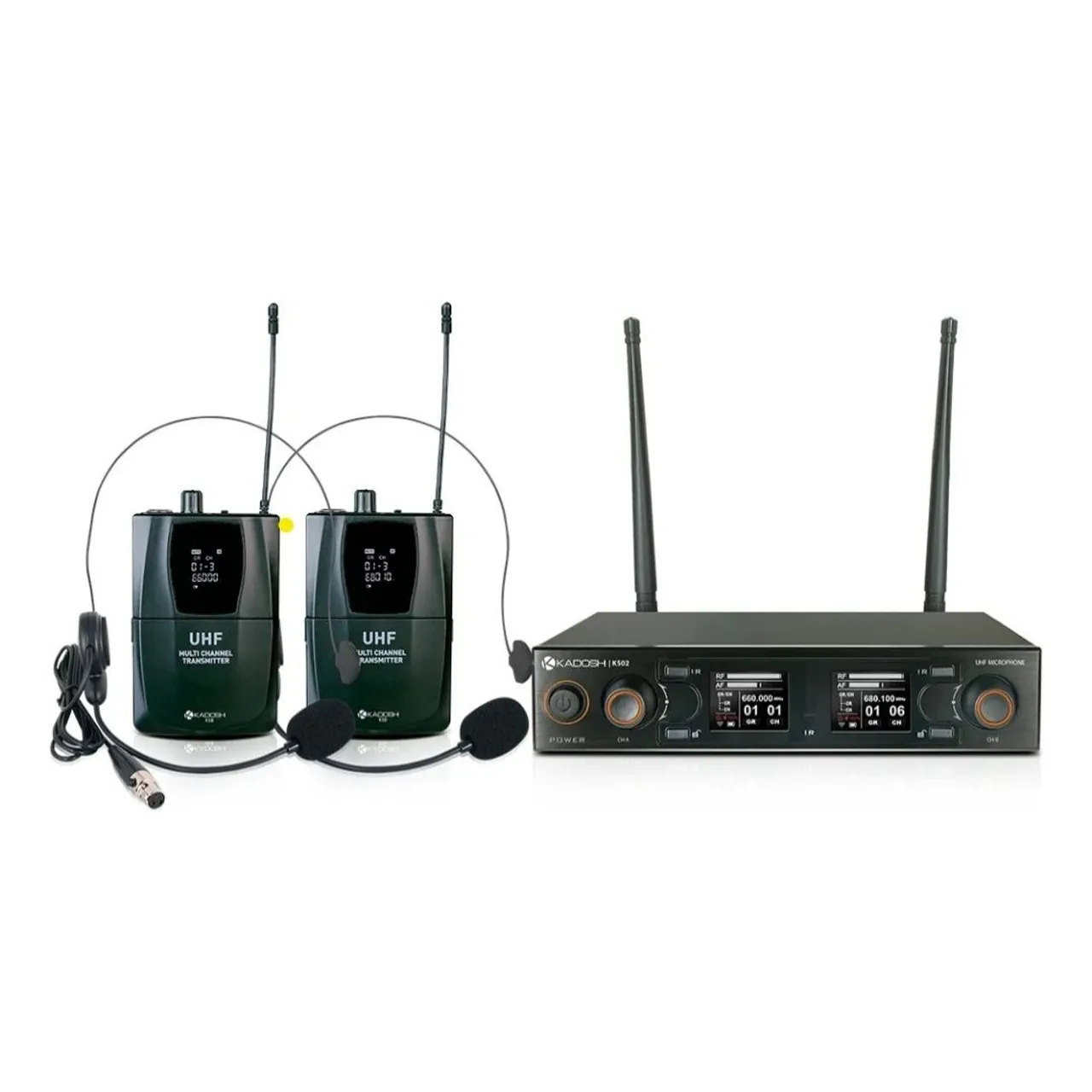 Microfone auricular duplo sem fio Kadosh UHF 502h