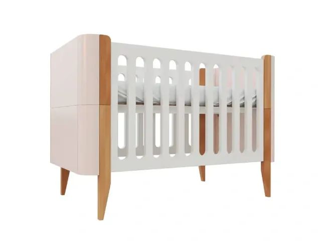 Berço Multifuncional BO - Rosa/Branco - Vira Mini Berço e Mini Cama!