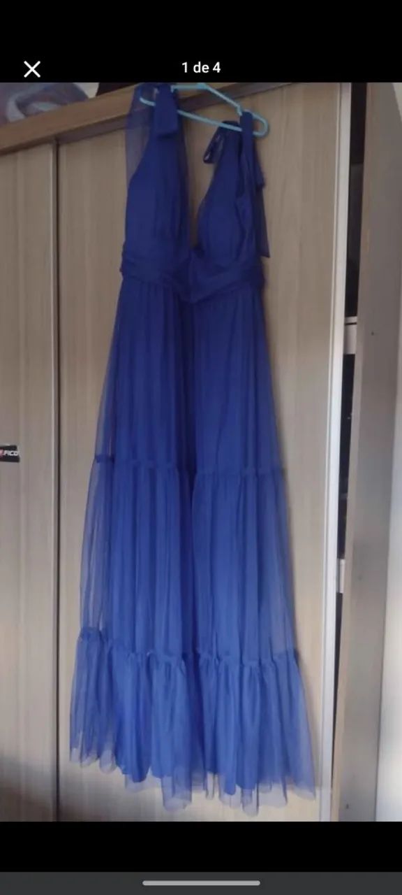 Vestido Longo Azul de Tule