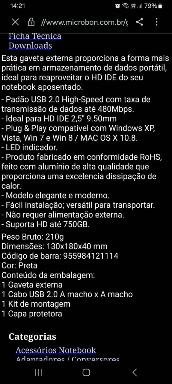 gaveta externa USB