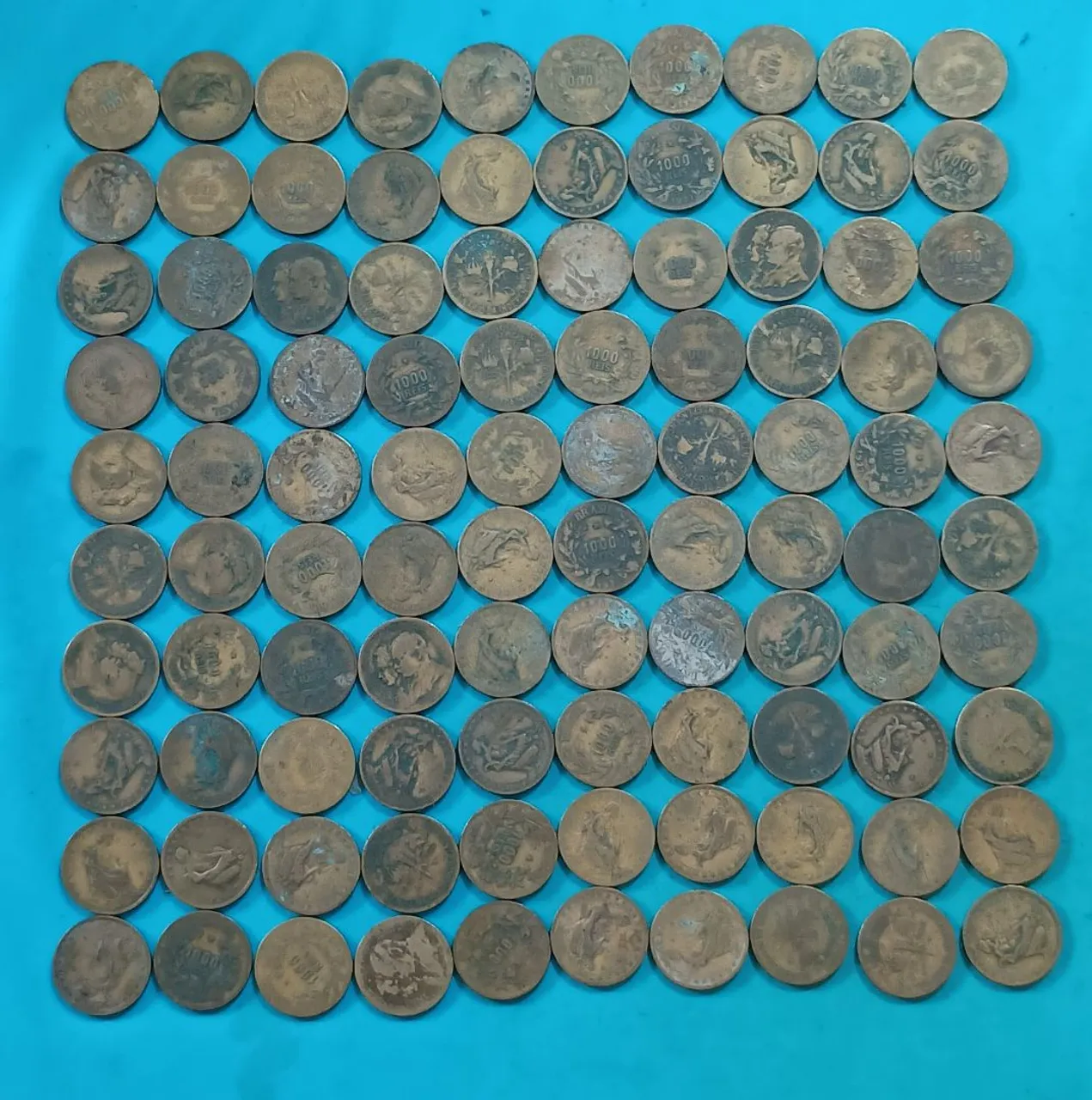 Lote com 100 Moedas antigas de 1.000 Réis (1922-1927) para aliança - Bronze Alumínio