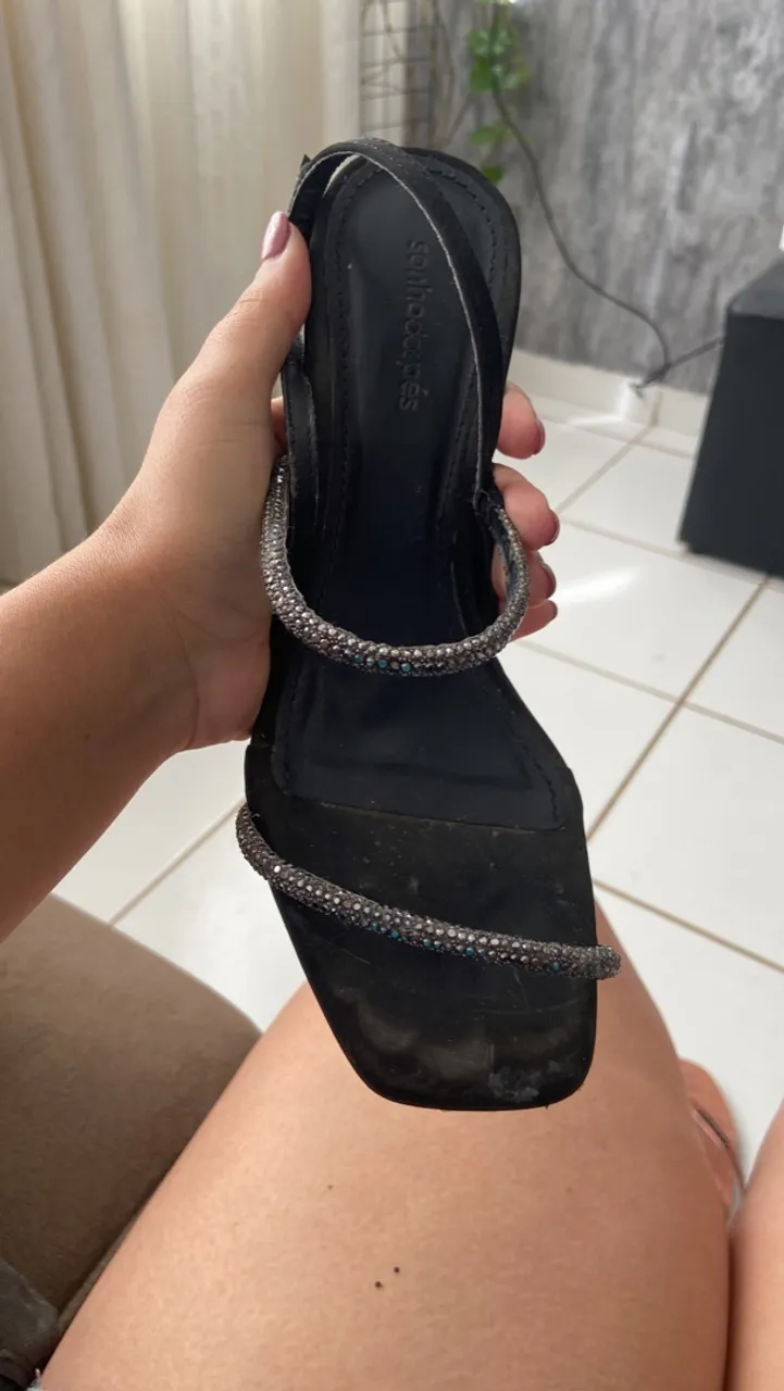 Sandália Feminina Preta com Strass - Senhora dos Pés