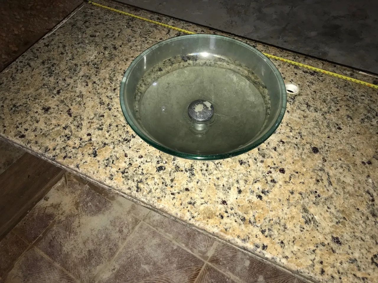 Pia granito banheiro com Cuba de vidro