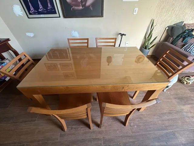Mesa de jantar retangular em madeira tauari com 6 cadeiras - Foto 5