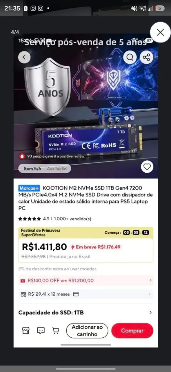SSD KOOTION X16 PLUS 1TB (ps5/pc/notebook) - Foto 3