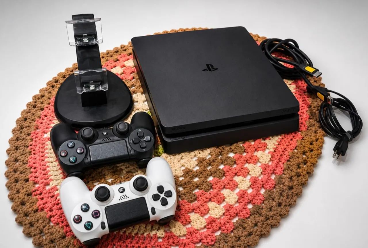 Ps4 slim 1tera novinho completo 2 controles cabos jogo
