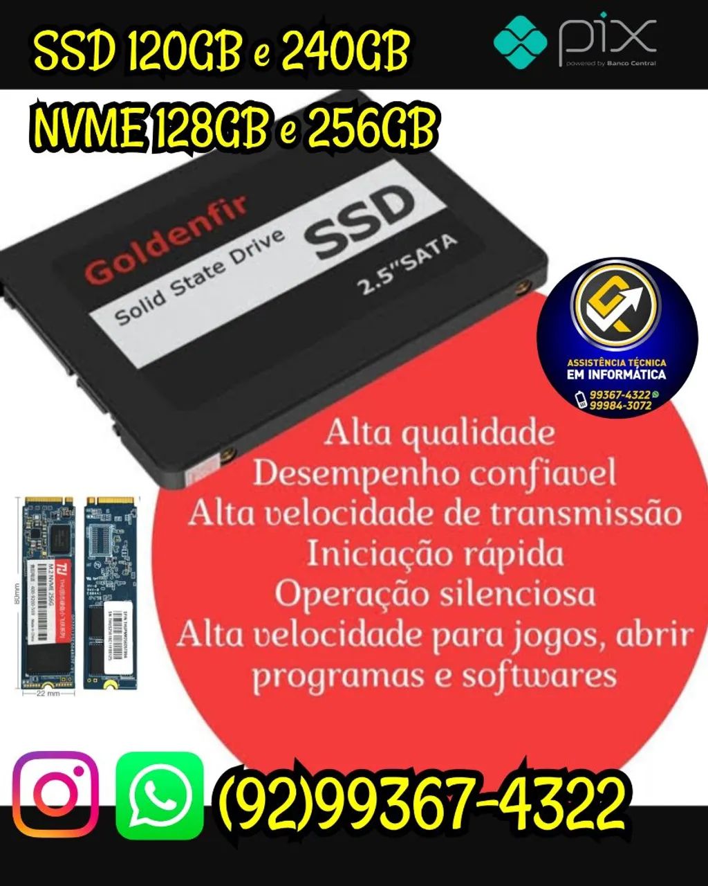 Instalação e Venda. de HD/ SSD/ M2 Nvme. LEIA.