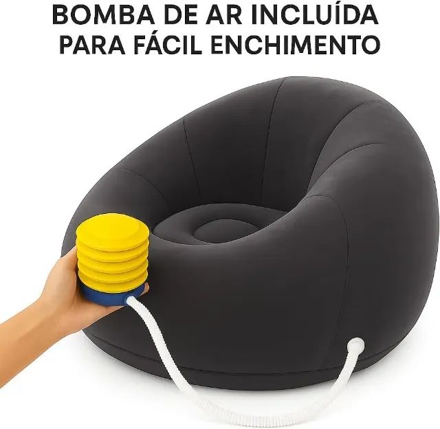 Puff Sofá Poltrona Inflável Aveludado - Rosa - Foto 5