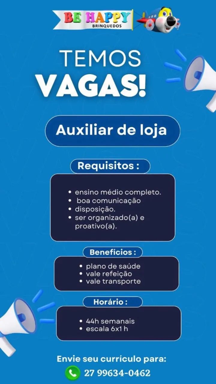 Vagas para Auxiliar de Loja