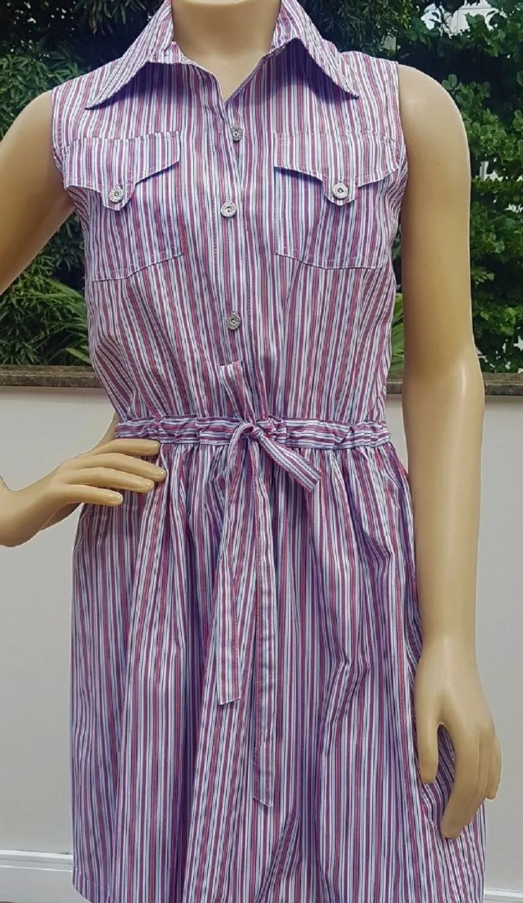 Vestido Listra Vermelho/azul 100% Algodão - Foto 2