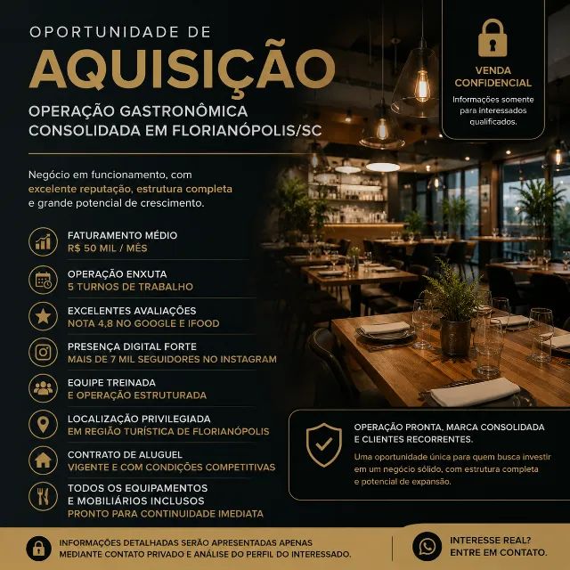 Operação gastronômica completa à venda - Florianópolis/SC