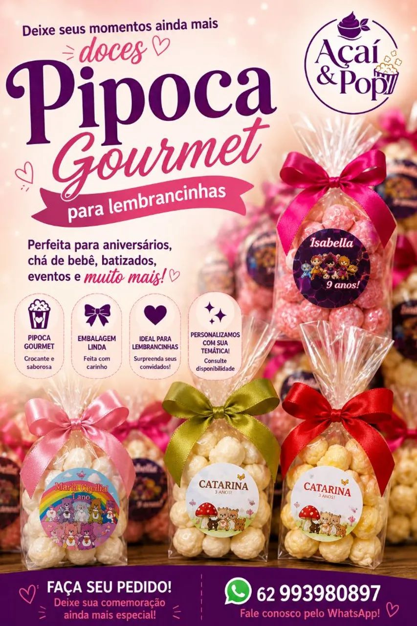 Pipoca gourmet para lembrancinhas 