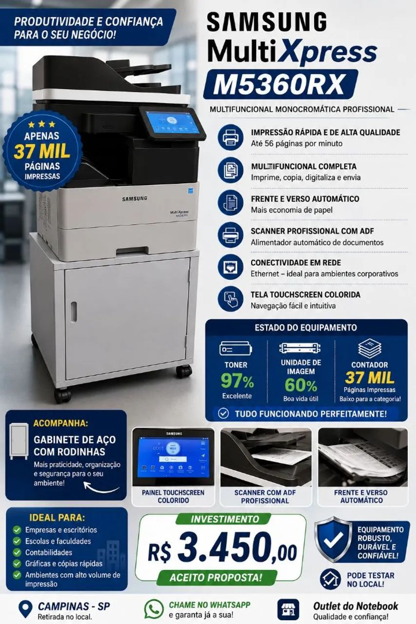 Impressora Samsung MultiXpress M5360RX - Multifuncional Profissional - Foto 4