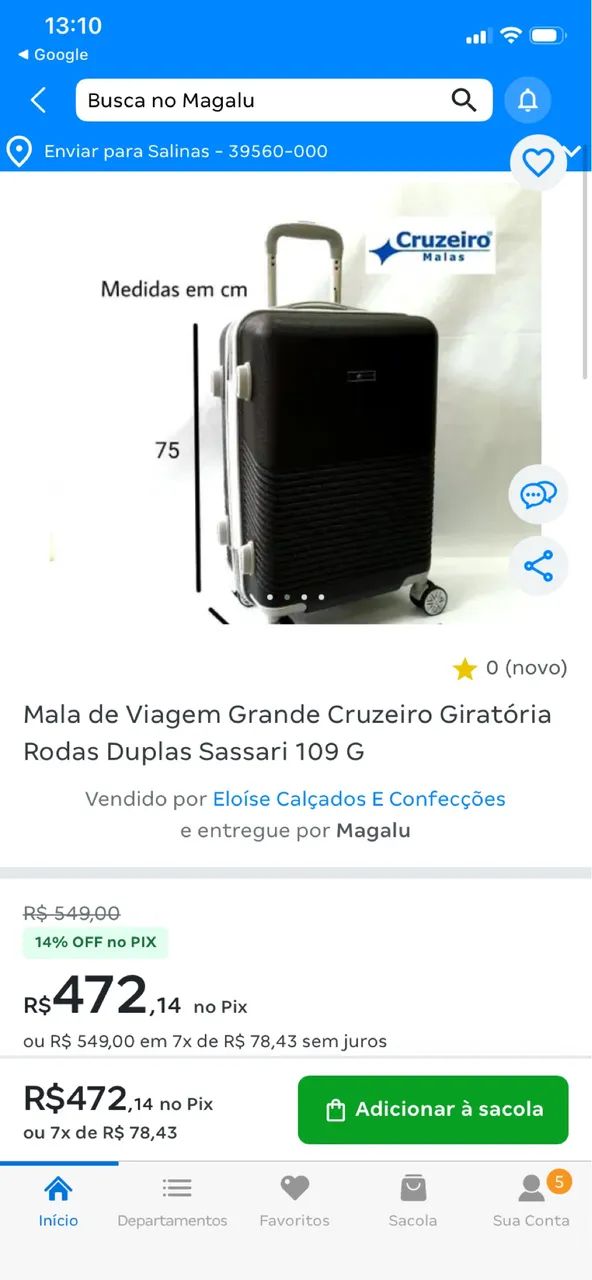 Mala para viagem Cruzeiro 