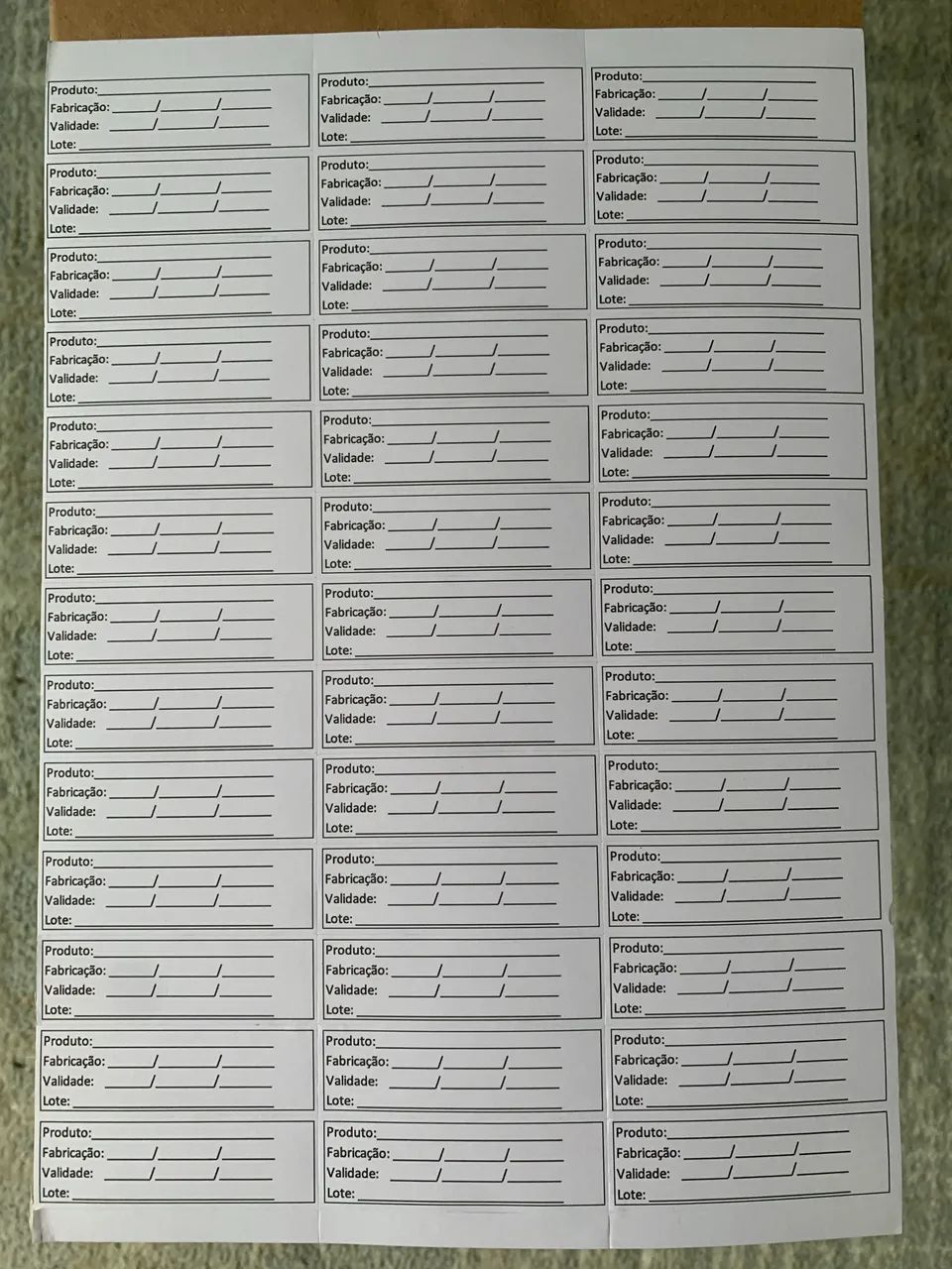 Bloco de etiquetas adesivas para controle de validade