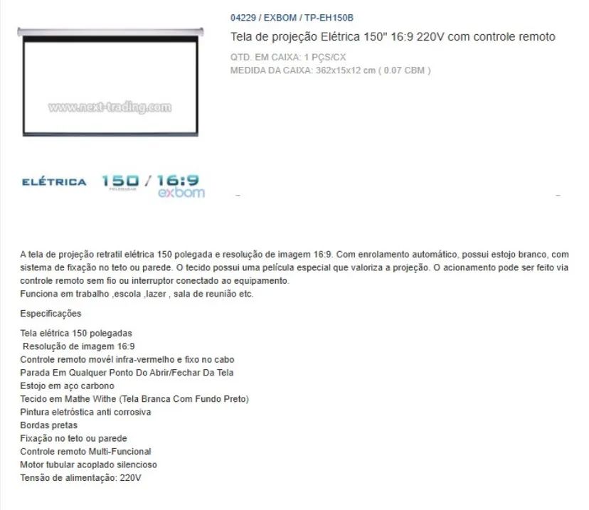Tela de projeção elétrica 220v 150 polegadas lacrada na caixa  - Foto 3
