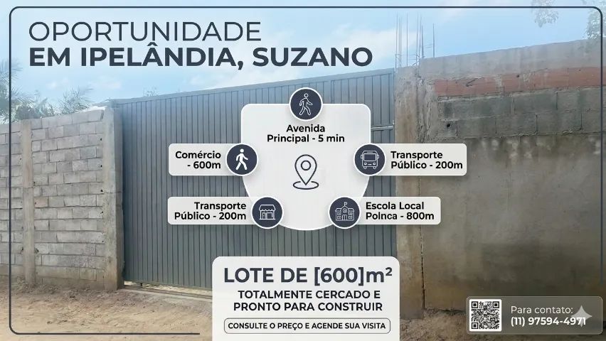  LOTE IMPERDÍVEL DE 650m² EM IPELÂNDIA - SUZANO/SP - Foto 2