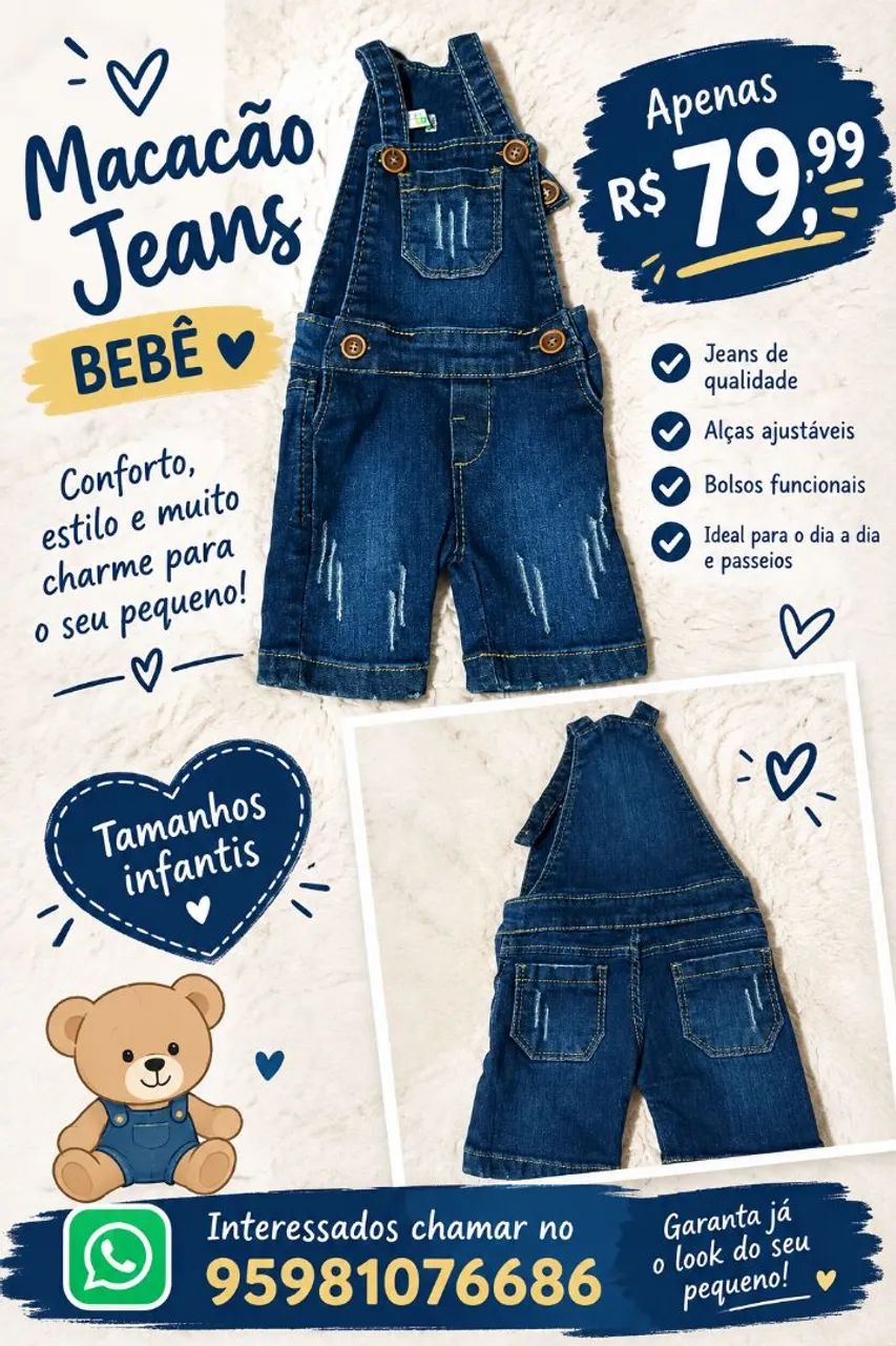 Jardineira Jeans infantil 