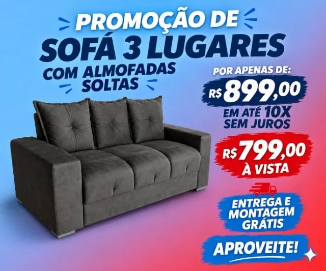 Super promoção de Sofa 3 Lugares Com Almofadas!!
