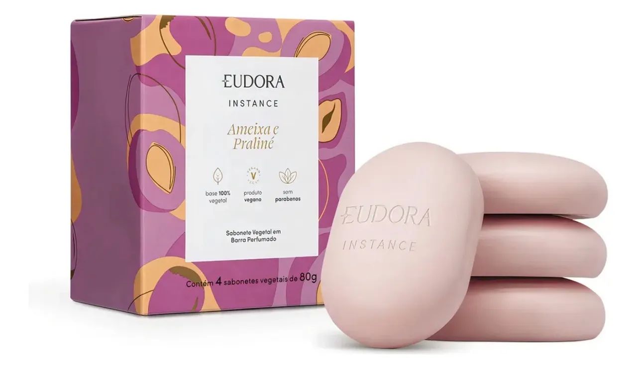 Kit 4 Sabonetes em Barra Eudora Instance Ameixa e Praliné 80g Cada