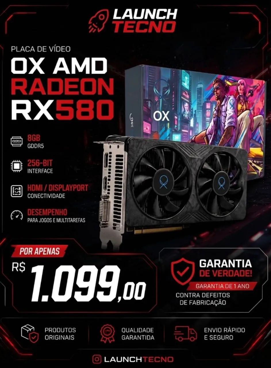 Placa de vídeo AMD Rx 580 8gb nova 