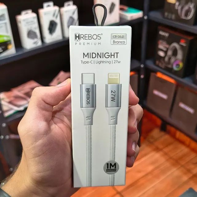 Cabo de Iphone Lightning 1 metro trançado reforçado 27w Hrebos USB C - Lightning - Foto 2