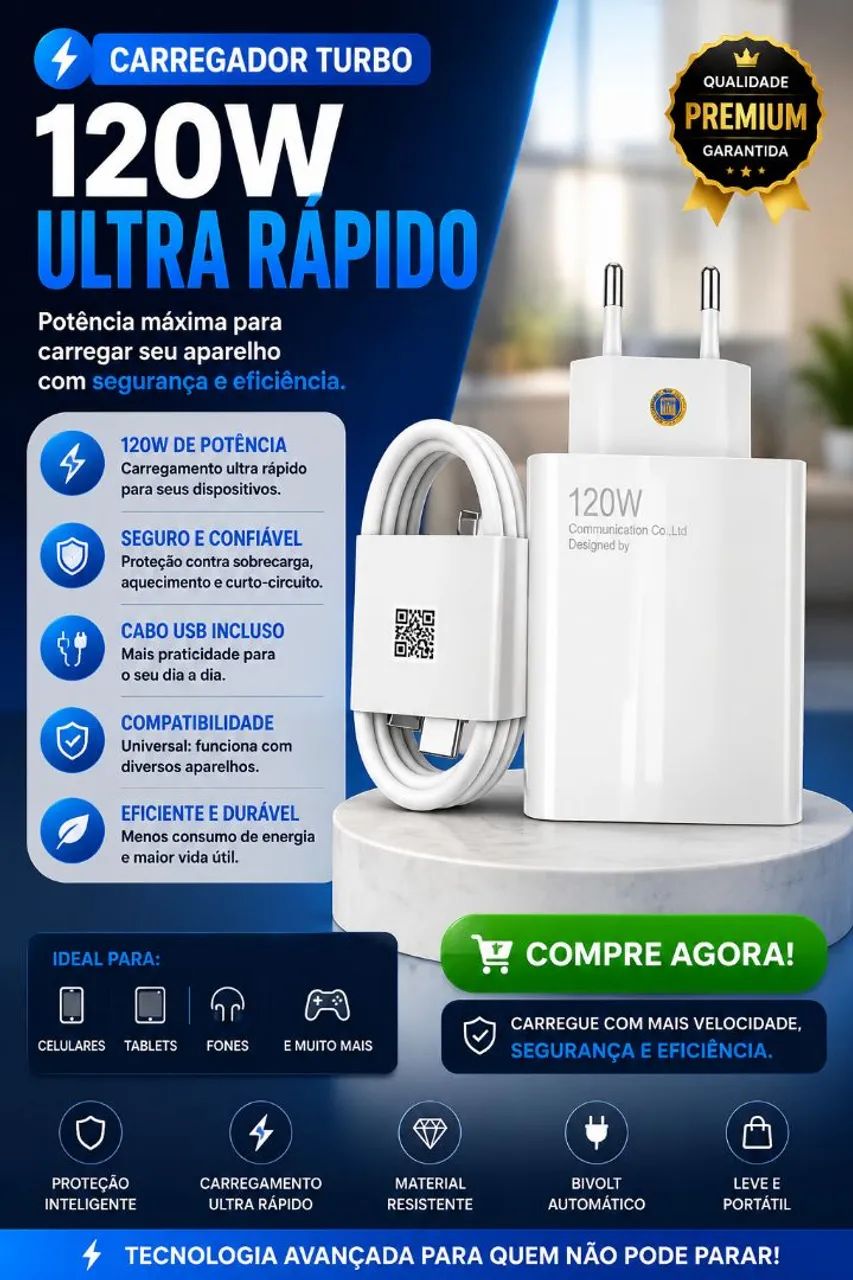 Carregador celular 120W Novo