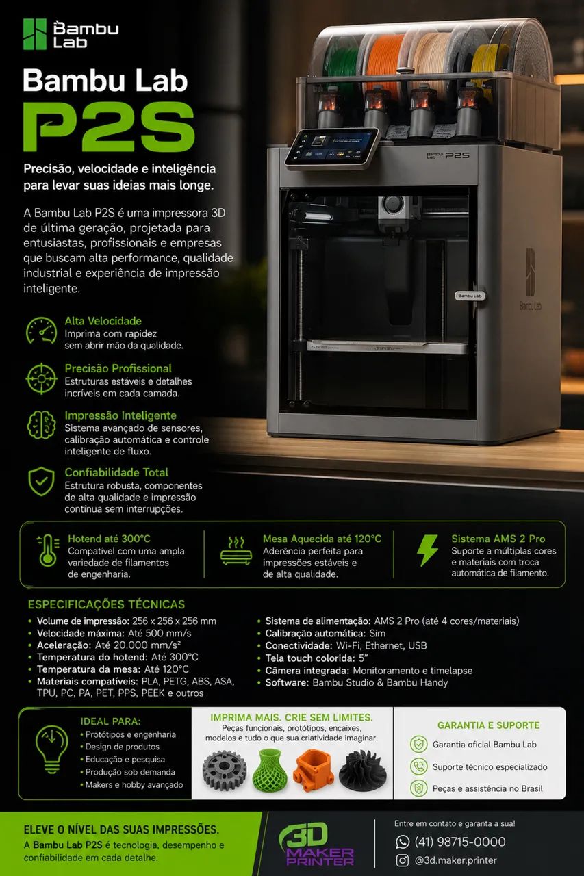 Impressora 3D Bambu Lab P2S + AMS 2  - Foto 2