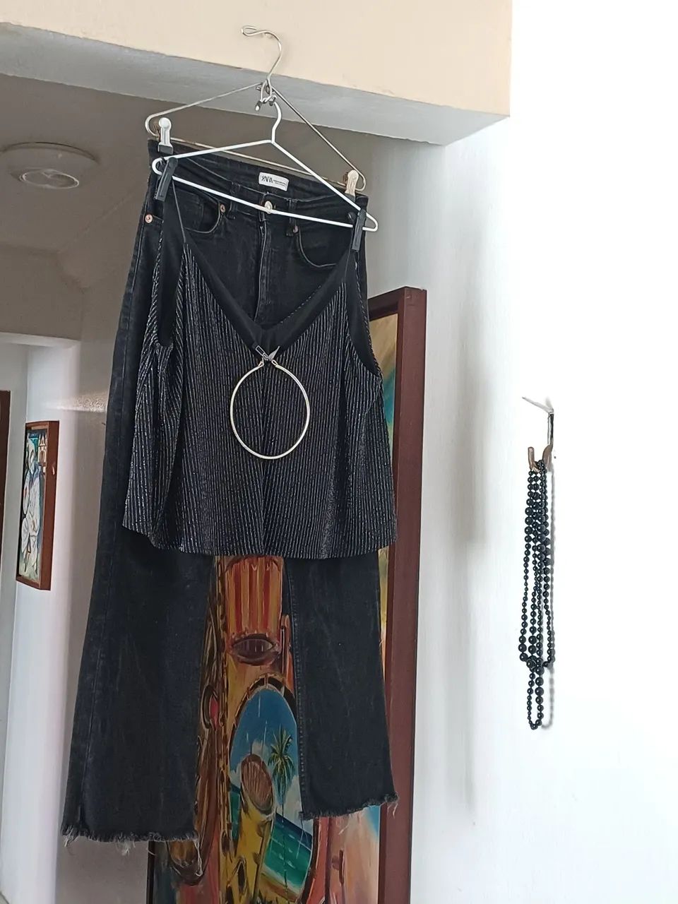Calça ZARA PRETA e croped  fio de prata Shoulder  - Foto 3