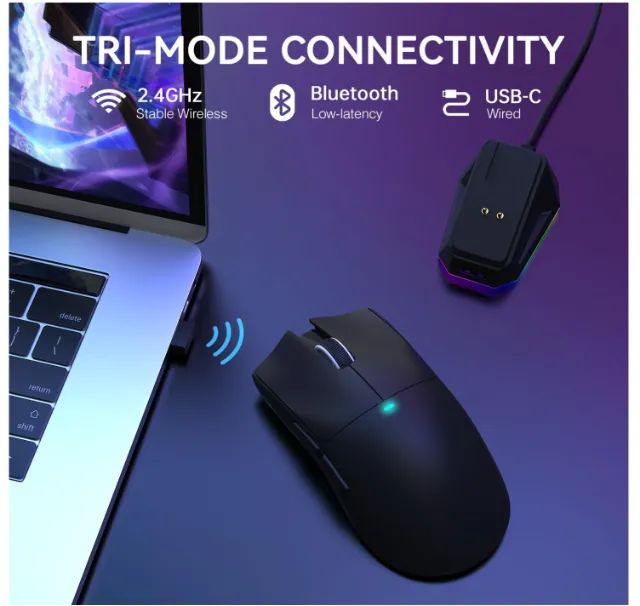 Mouse gamer Attack shark x11 - Dock rgb Tri Mode - 22k Paw3311 (vermelho) - Foto 4