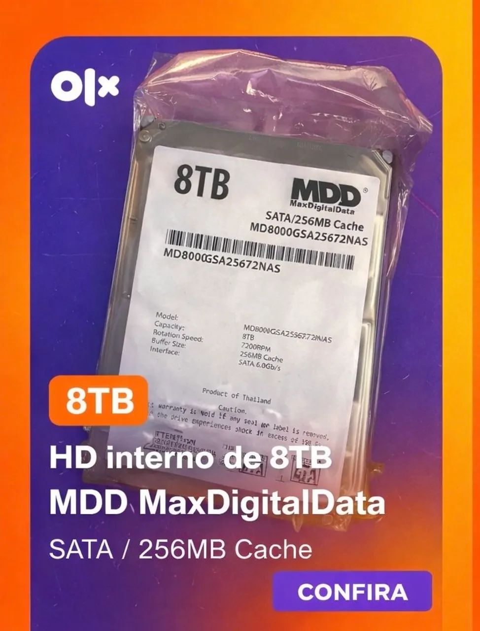 HD MDD 8TB - Alto Desempenho | 7200RPM | SATA 6Gb/s