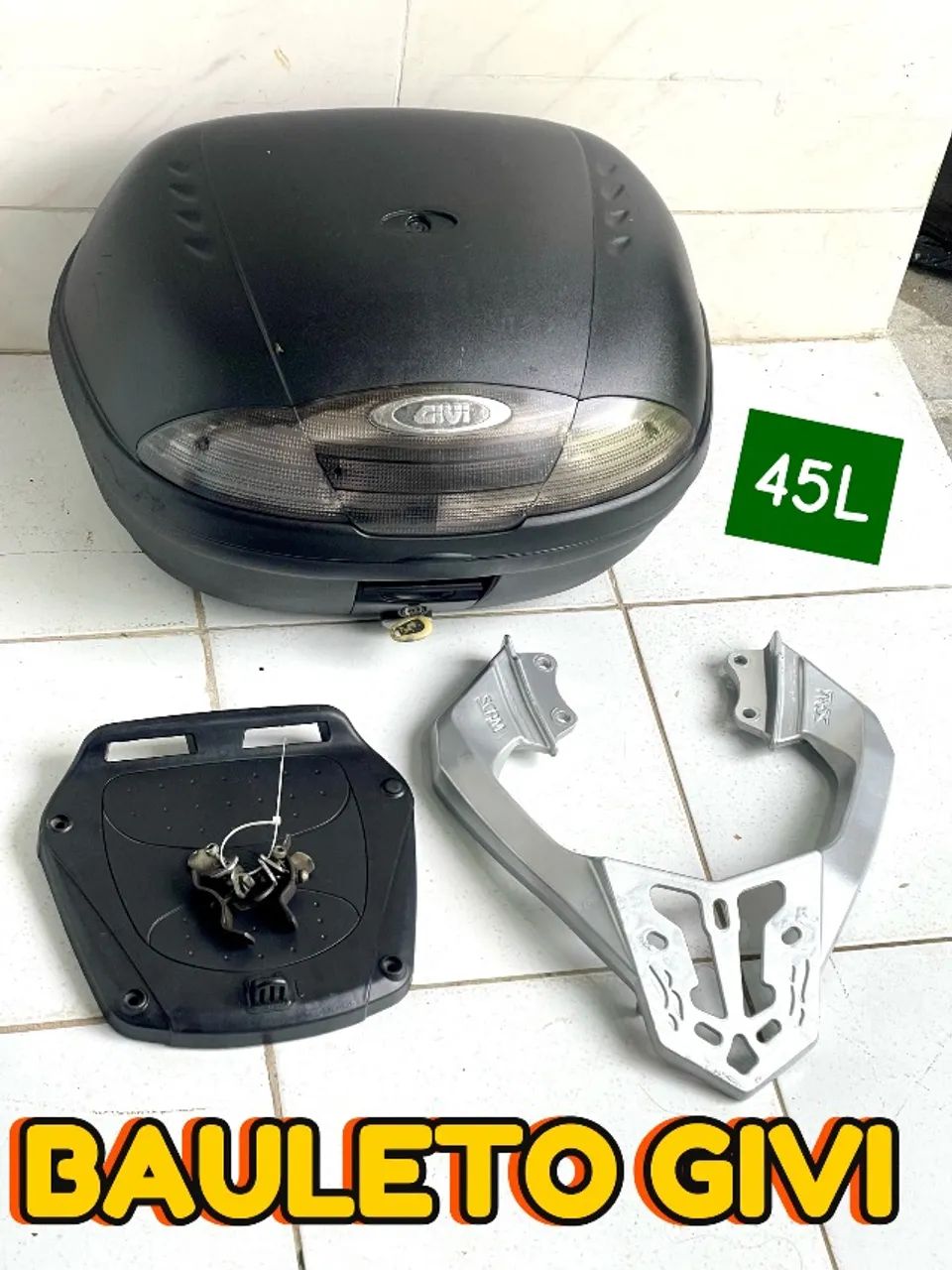Baú de moto GIVI 45lts + bagageiro fazer original 