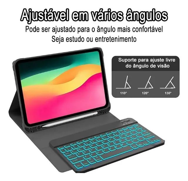 Capa Teclado Abnt Iluminado P/ Tablet Samsung Galaxy Tab S9 S9 Fe S10 Lite S10 Fe - Foto 2