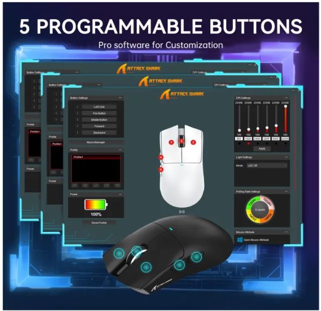 Mouse gamer Attack shark x11 - Dock rgb Tri Mode - 22k Paw3311 (vermelho) - Foto 5