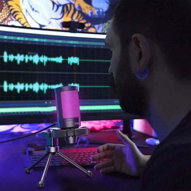 Microfone Gamer Condensador Fifine A2 USB RGB Black em estado de NOVO - Foto 3