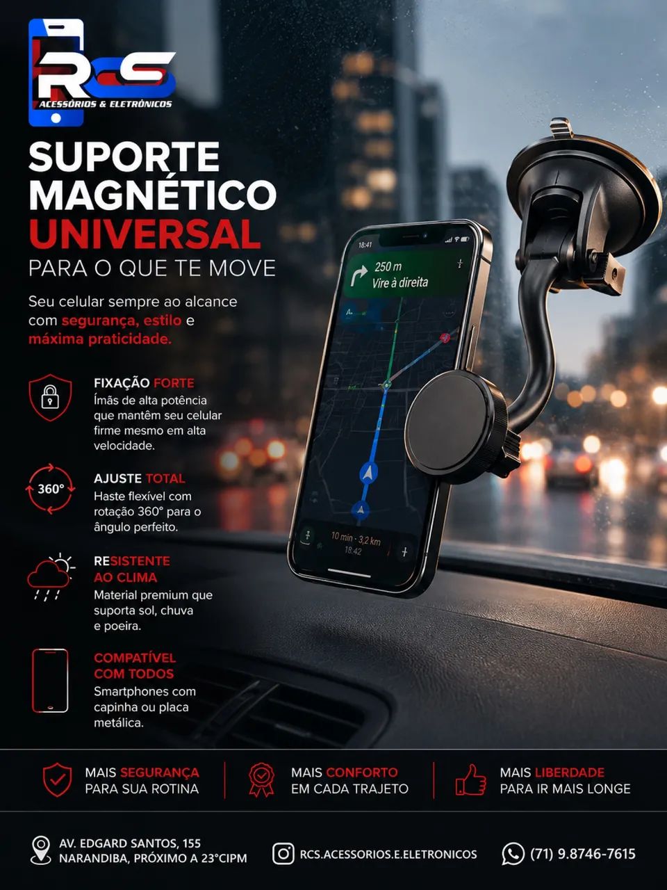 Suporte Para Celular Magnético Pára-Brisa