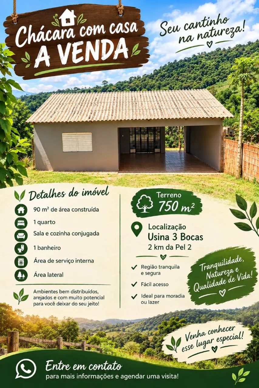 Chácara com casa 1 km da Cidade 