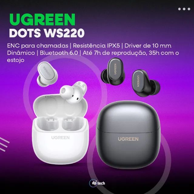 Fone Bluetooth UGREEN Dots | Bluetooth 6.0 | IPX5 | ENC para Chamadas -Entrega Grátis-