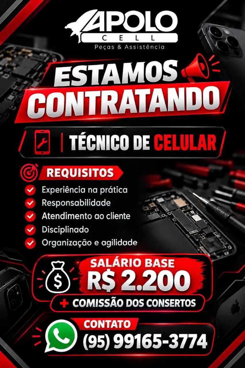 Temos vaga para tecnico de celular