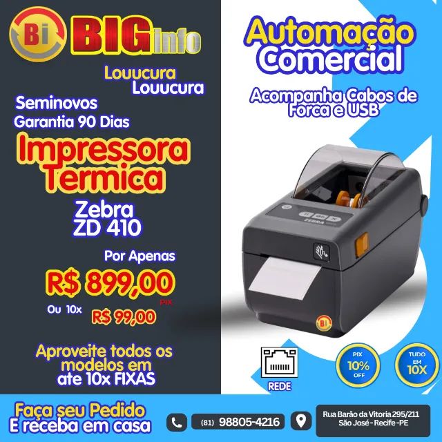 Impressora De Etiquetas e Pulseiras Zebra Zd410, Compacta Com Usb - em ate 10x Fixas 