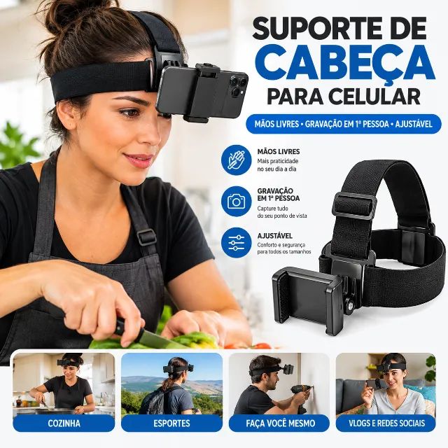 Suporte de cabeça para celular, Grave e ganhe 
