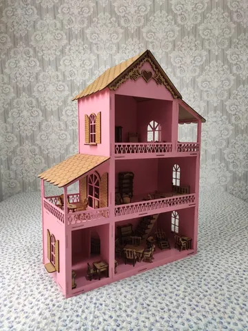 Casa casinha bonecas polly barbie madeira pintado e adesivado - Ri