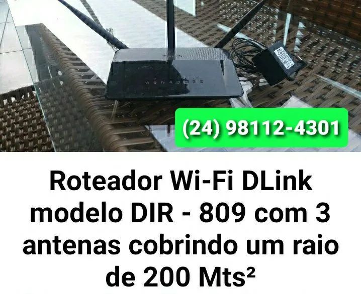 Roteador Wi-Fi D-Link modelo DIR - 809 com 3 Antenas Cobrindo um Raio de 200 Mts²