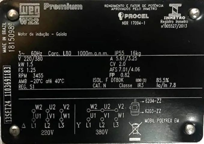 Motor elétrico WEG Blindado Trifásico 2 cv 2 pólos (Alta rotação 3455 rpm) - Foto 2