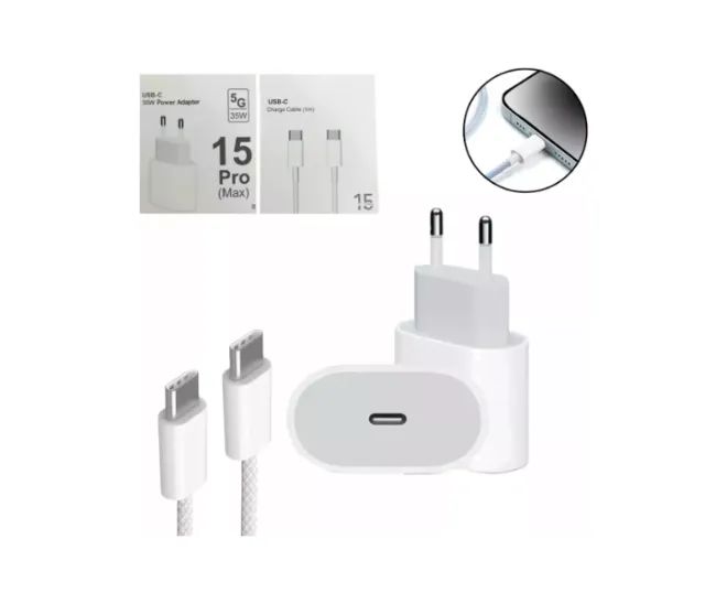 Carregador Turbo 35w Para iPhone 15 Pro Max Com Cabo