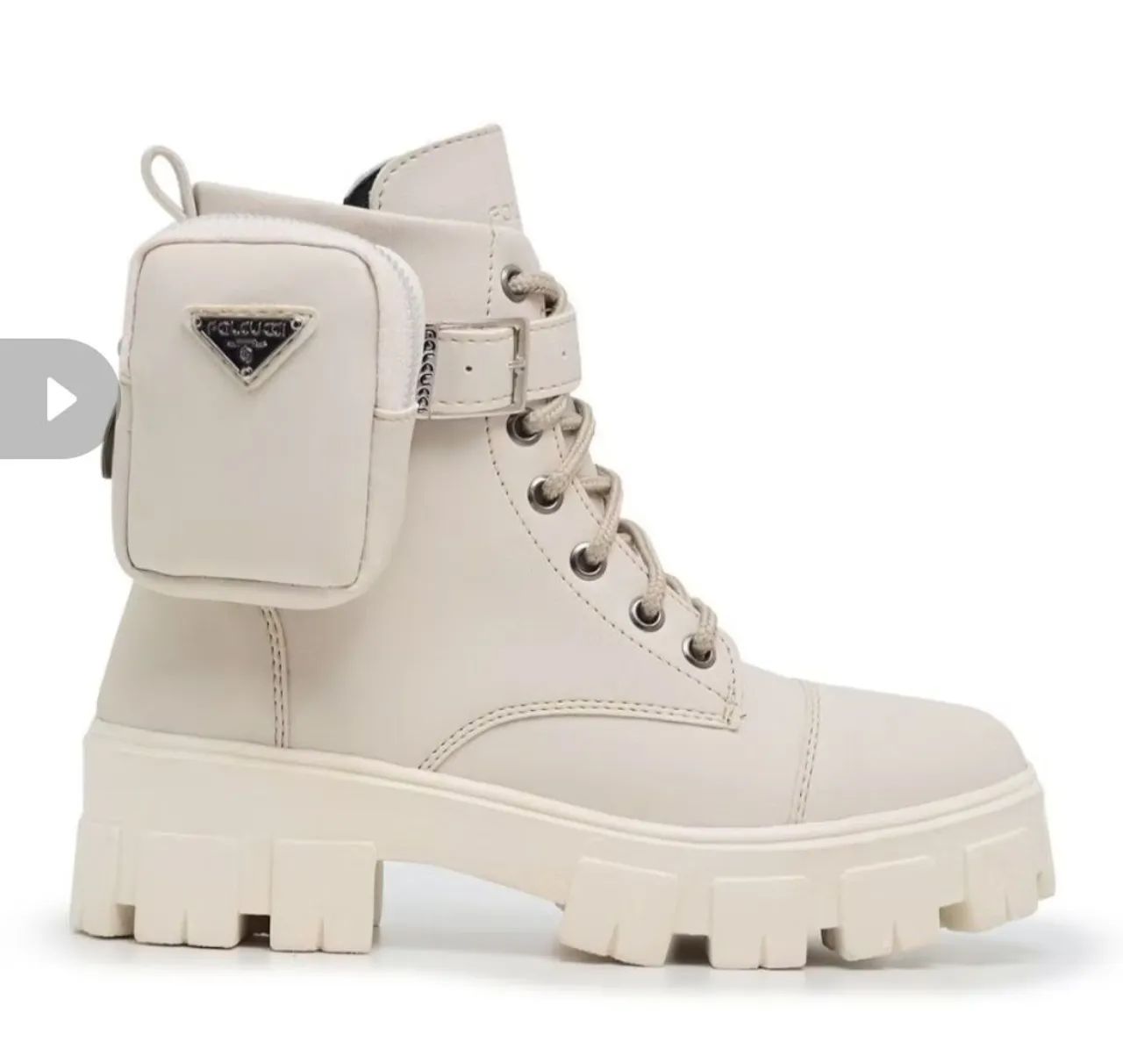 Coturno Feminino Falcucci Nude Off White Plataforma Com Bag Bota Com bolsinha